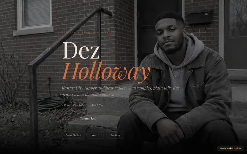 The Stage template, on Dez Holloway's sample EPK