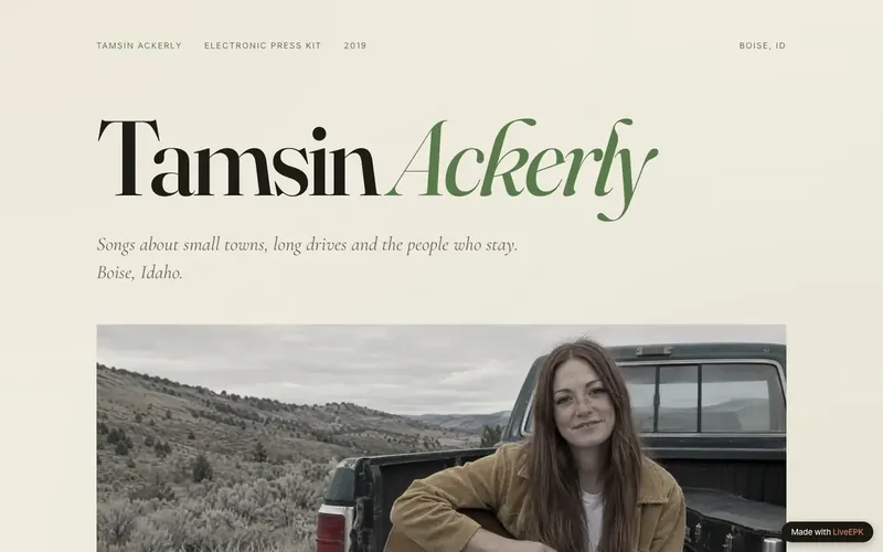 Tamsin Ackerly's sample singer-songwriter EPK