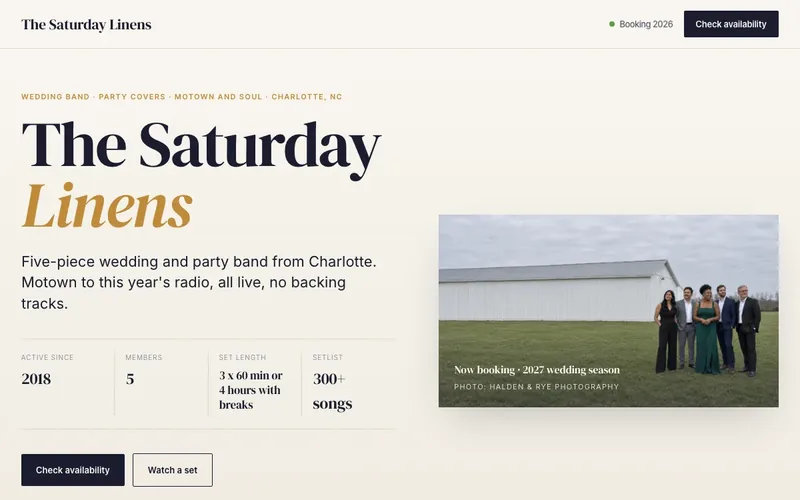 The Saturday Linens' sample EPK, a wedding and party band