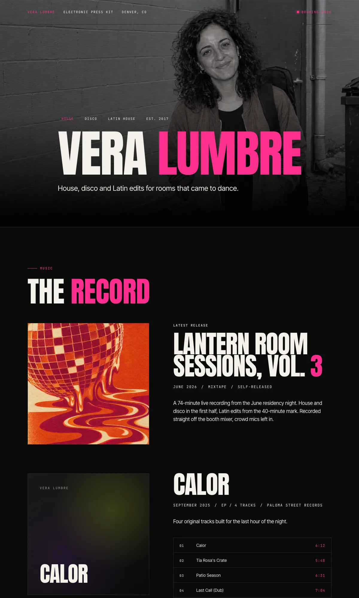 The Spotlight EPK template · Vera Lumbre sample press kit