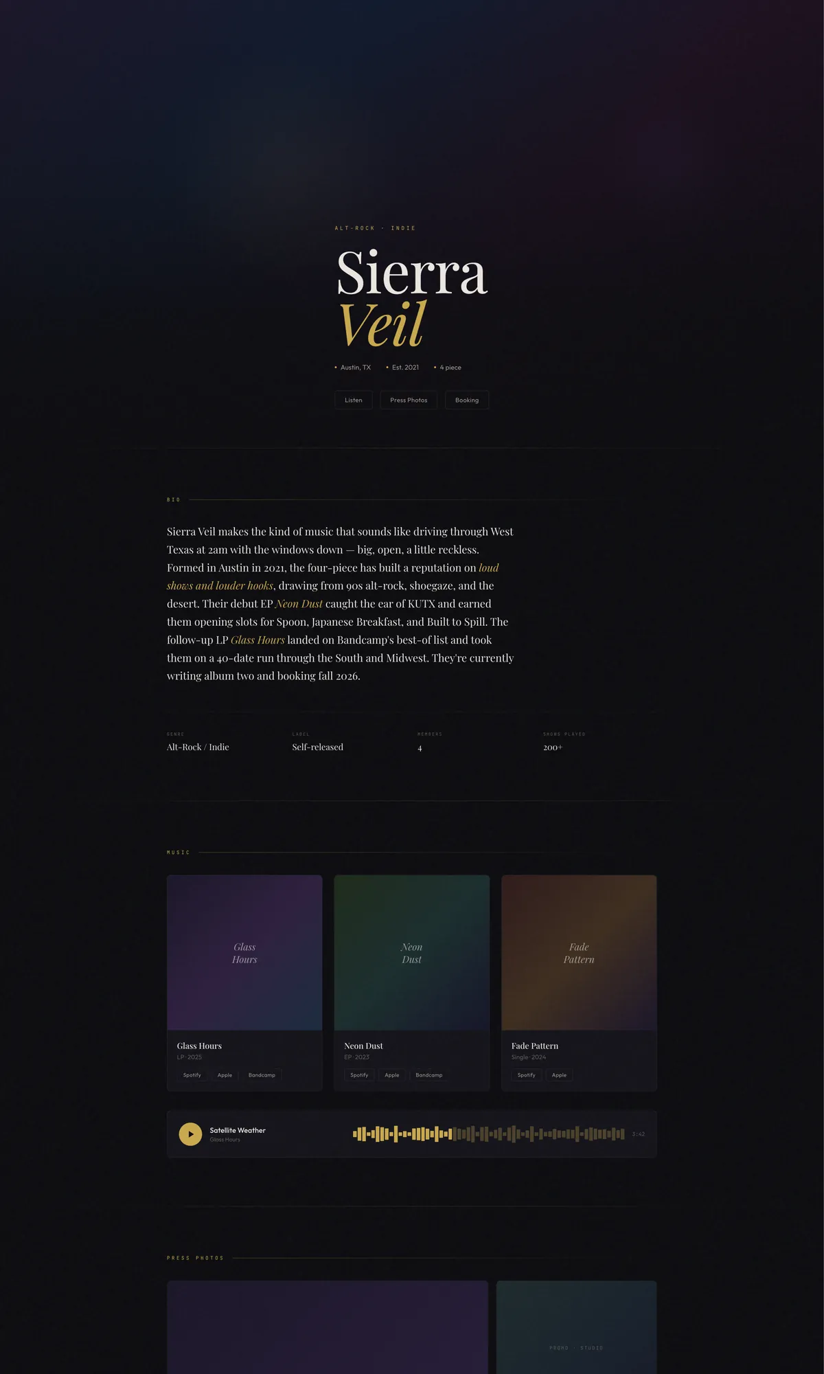 The Stage template: Sierra Veil press kit