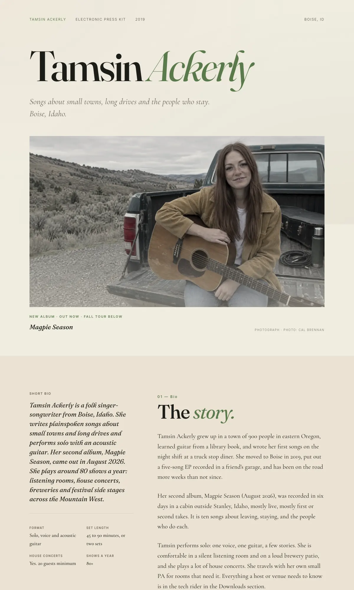 The Studio EPK template · Tamsin Ackerly sample press kit