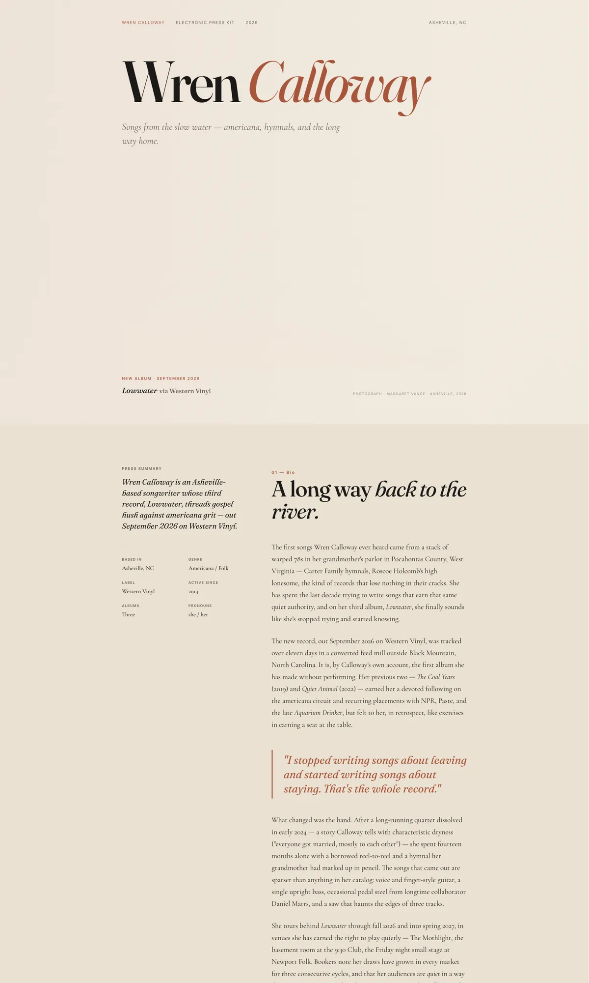 The Studio template: Wren Calloway press kit